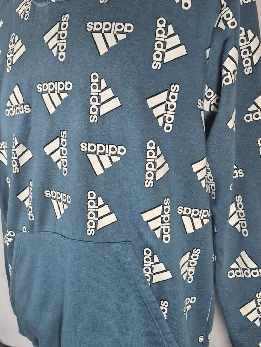 Adidas XL Orbit Indigo All Over Logo Fleece Hoodie